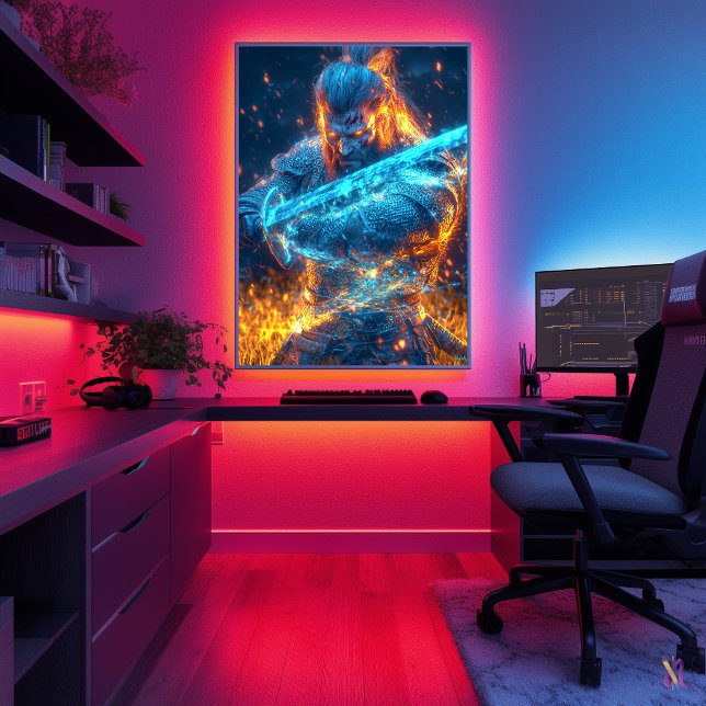 Neon Medieval Warrior - Cyber Fantasy Knight Poster (Von Creator hochgeladen)