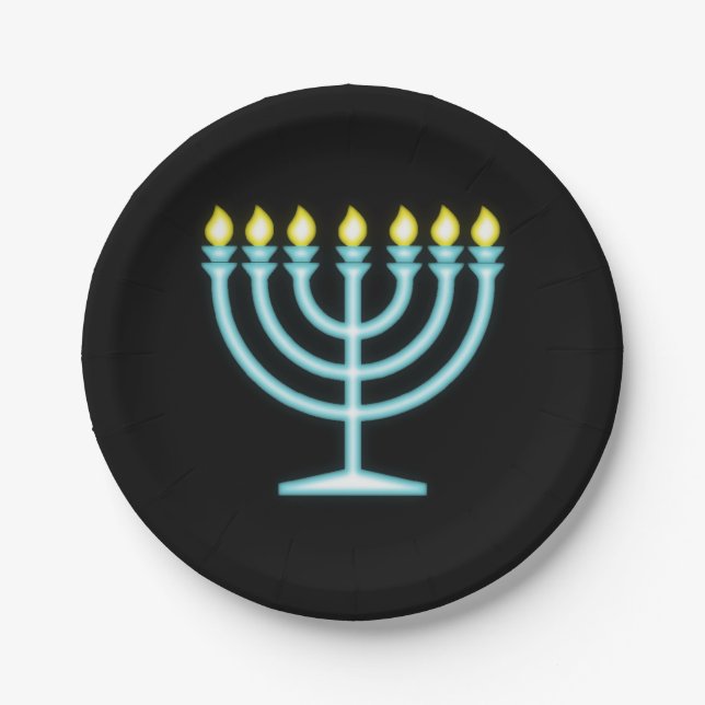 Neon Menorah Pappteller (Vorderseite)