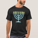 Neon Menorah T-Shirt<br><div class="desc">Blaue Menorah im Neon-Zeichen-Stil.</div>