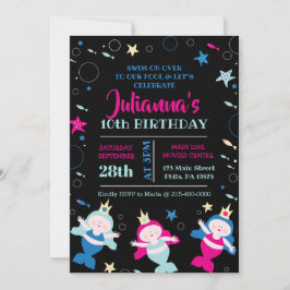 Neon Mermaid Swim Sea Life Birthday Pool Party Einladung