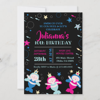 Neon Mermaid Swim Sea Life Birthday Pool Party Einladung