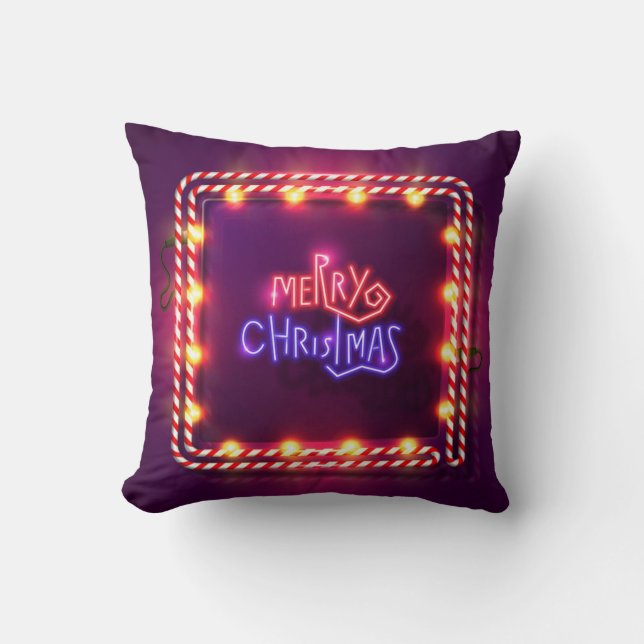 Neon Merry Christmas Candy Cane Kissen (Vorderseite)