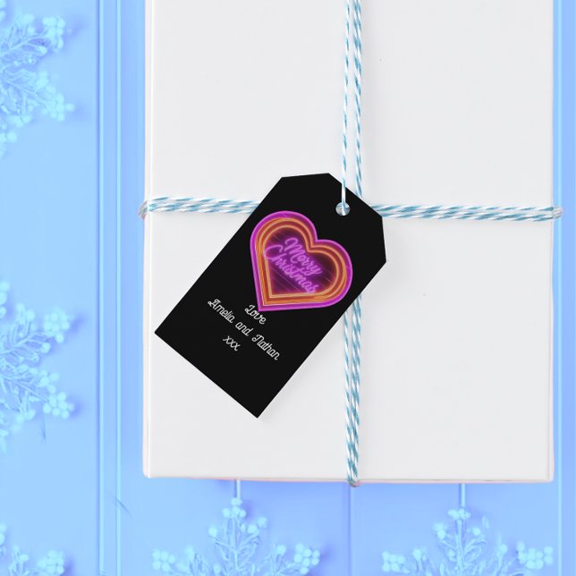 Neon Merry Christmas Personalisiert Geschenkanhänger (Von Creator hochgeladen)