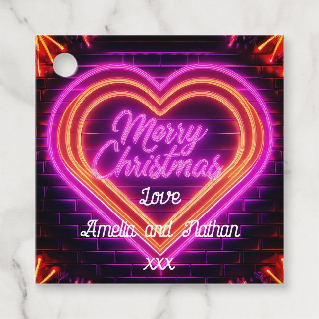 Neon Merry Christmas Personalisiert Geschenkanhänger (Vorderseite)