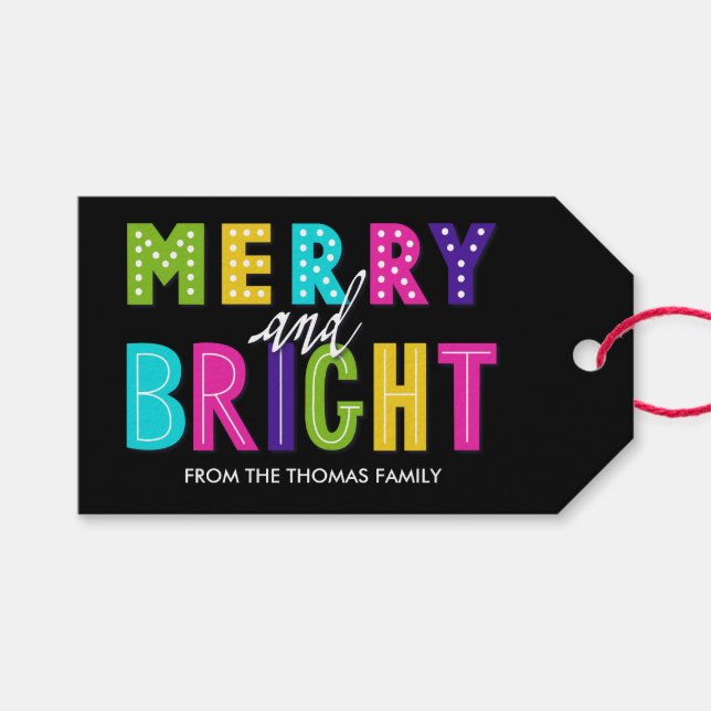 Neon Merry und Bright Geschenkanhänger (Vorderseite (Horizontal))