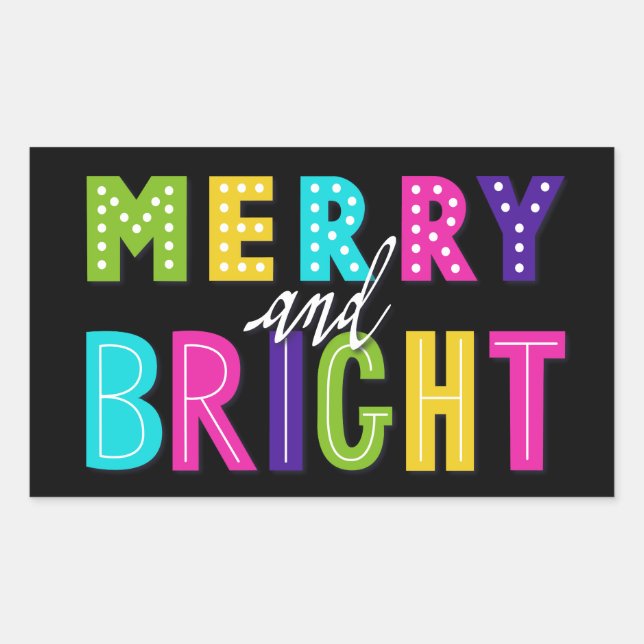 Neon Merry und Bright Rechteckiger Aufkleber (Vorderseite)