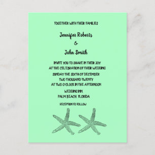 Neon Mint 2020 Starfish Patterns Elegant Wedding Einladungspostkarte