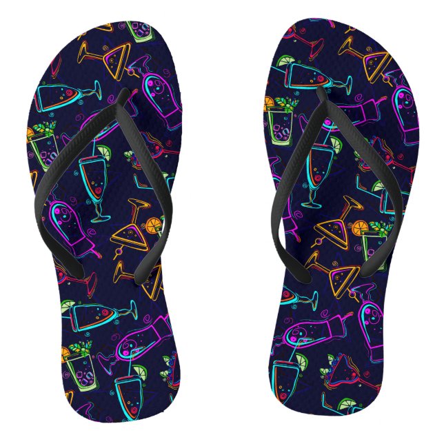 Neon Mixed Drinks Cocktails auf schwarz Flip Flops (Fußbett)