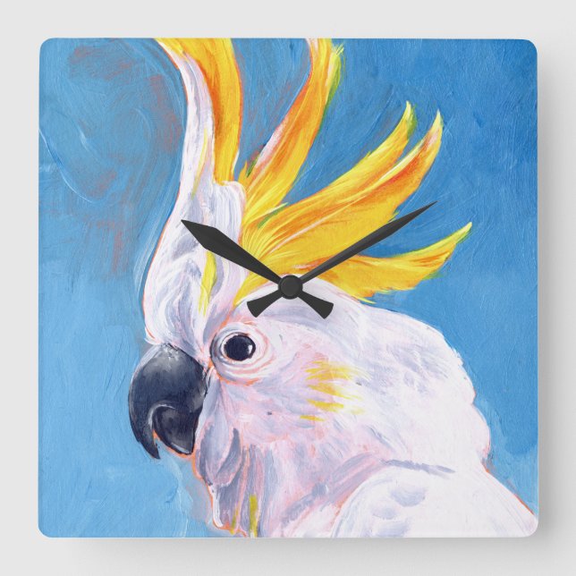 Neon Mohawk - Cockatoo Quadratische Wanduhr (Vorderseite)