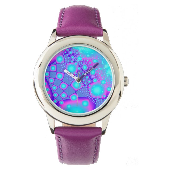Neon Molecules Psychedelisches Fraktal Armbanduhr (Vorderseite)