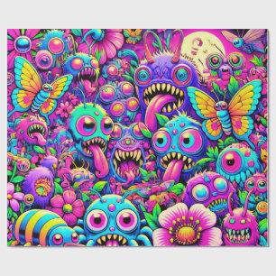 Neon Monster Party Wrapping Paper Geschenkpapier