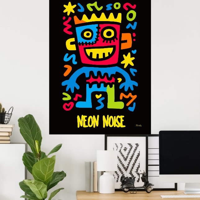 Neon Monster Poster - Pop Art Halloween Design (Heimbüro)