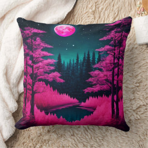 Neon Moonlit Forest Fantasy Art Kissen