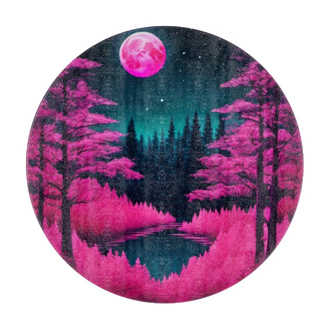 Neon Moonlit Forest Fantasy Art Schneidebrett (Vorderseite)