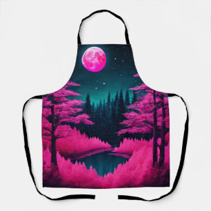 Neon Moonlit Forest Fantasy Art Schürze