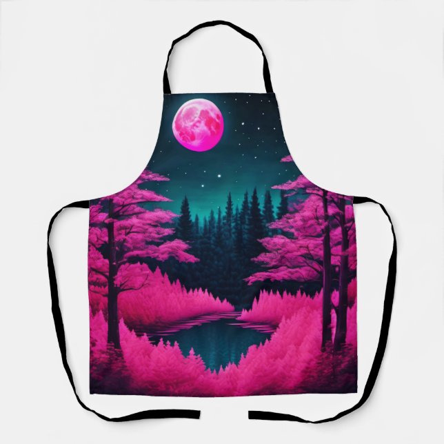 Neon Moonlit Forest Fantasy Art Schürze (Vorderseite)