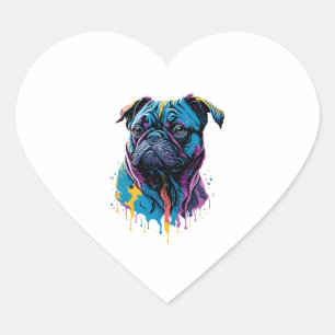 Neon Mops Dog Herz-Aufkleber