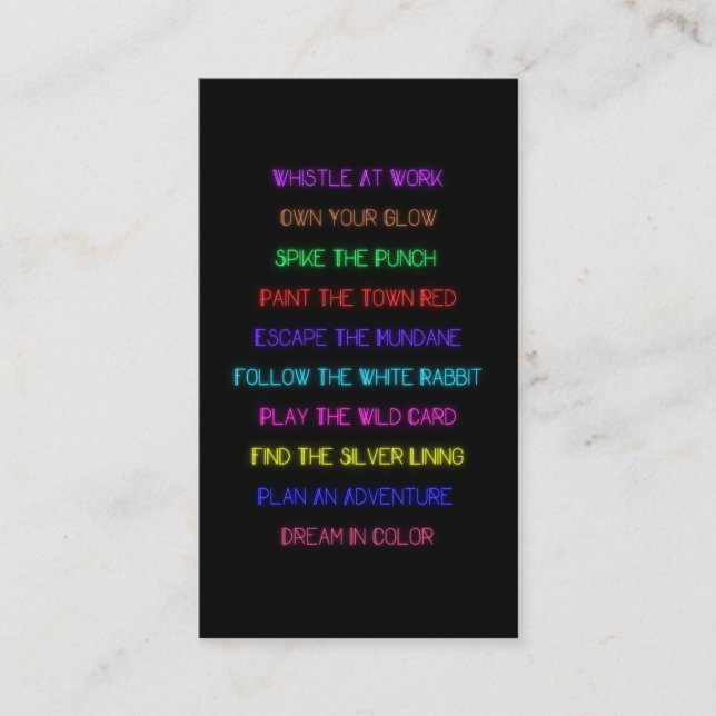 Neon Motivational Pass Along Card Telefonnummerkarte (Vorderseite)