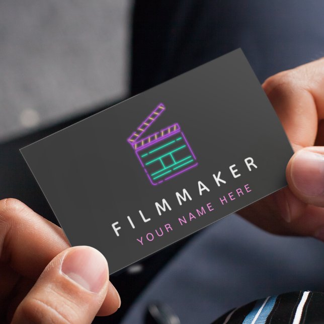 Neon Movie Slate Filmmaker Editor Social Media Visitenkarte (Von Creator hochgeladen)