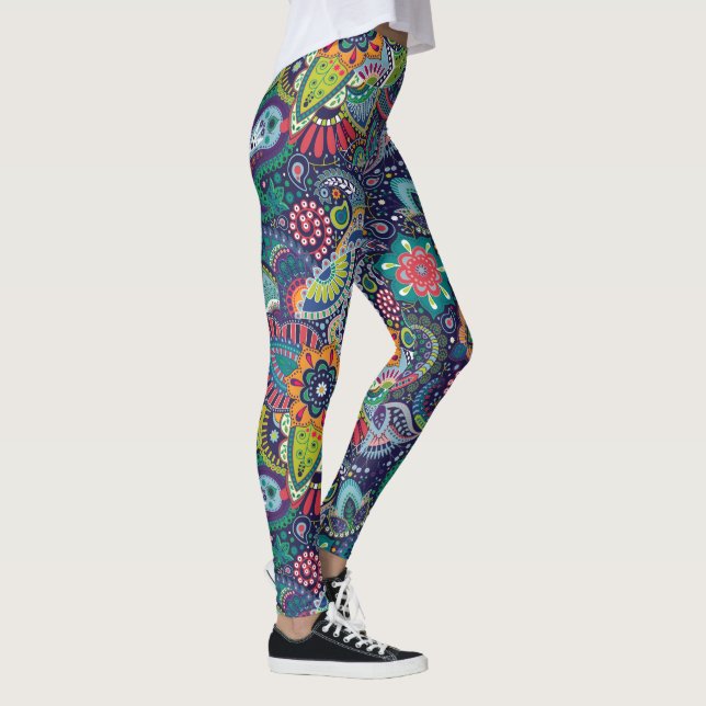 Neon Multicolor Blumenmuster Leggings (Rechts)