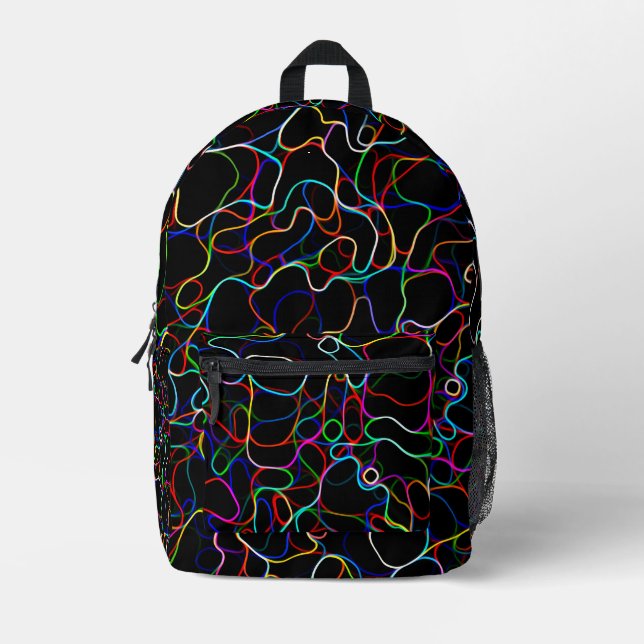 Neon Multicolored Curvy Line Muster - COOL Bedruckter Rucksack (Vorderseite)