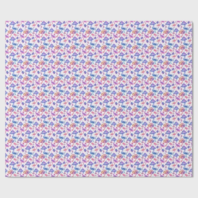 Neon Mushrooms Wrapping Paper - Trippy Psychedelic Geschenkpapier (Flach)
