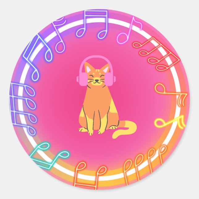 Neon Music Cat Sticker (Vorderseite)