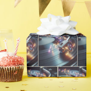 Neon Musical Notes on Turntable Geschenkpapier