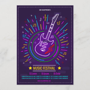 Neon-Musik-Hintergrund elektrische Gitarre Ankündi Einladung