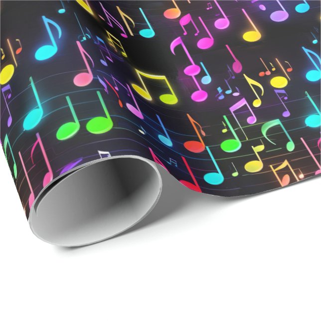 Neon Musiknoten auf schwarz Geschenkpapier (Rolleneckpunkt)