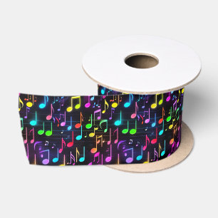 Neon Musiknoten auf schwarz Satinband