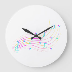Neon-Musiknoten-Welle-ClipArt Große Wanduhr