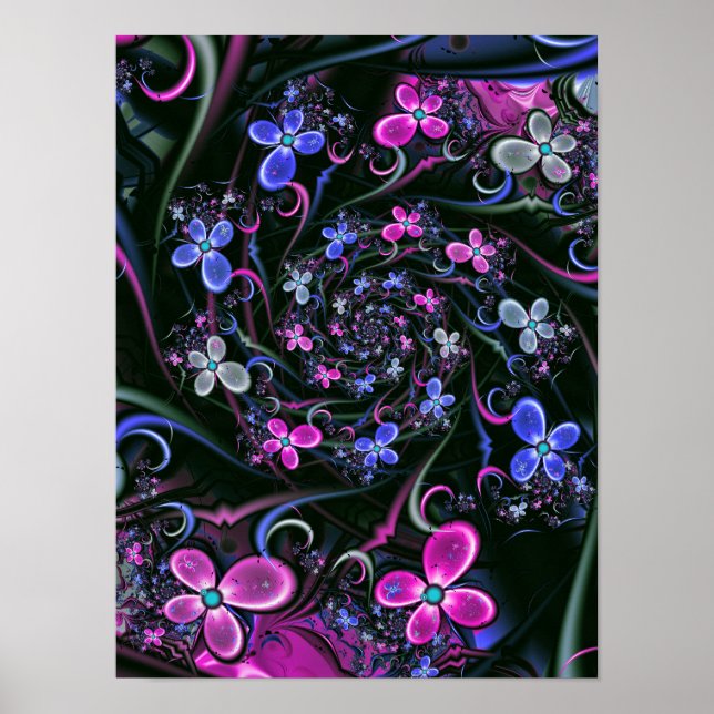 Neon-Nachtschatten-Blumen-Spirale Poster (Vorne)