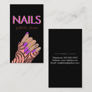 Neon-Nageltechnik-Triple-Lettering-Handschuhe Visitenkarte