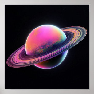 Neon-Nebel-Planet: Surreal kosmische Illustration Poster