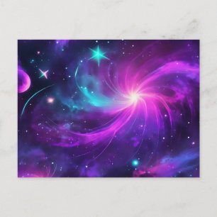 Neon Nebula Galaxie mit Sternen Postkarte