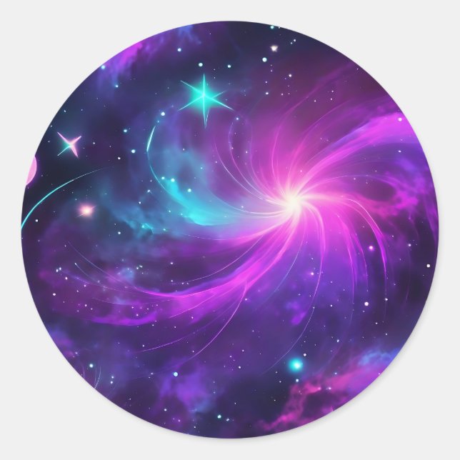 Neon Nebula Galaxie mit Sternen Runder Aufkleber (Vorderseite)