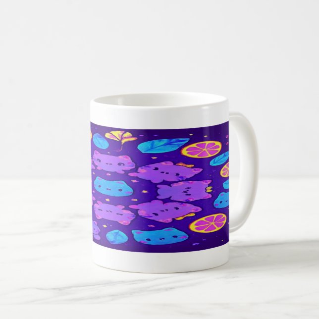 : Neon Neko Citrus Mandala   Kaffeetasse (VorderseiteRechts)