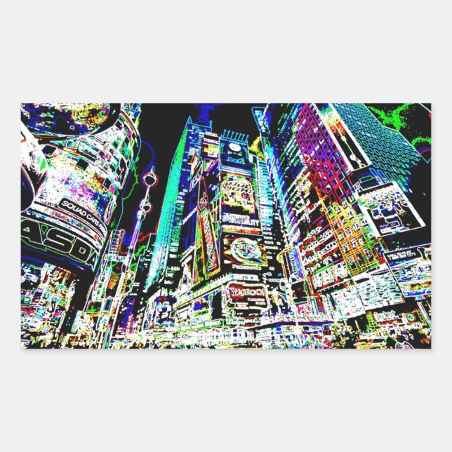 Neon New York City Rechteckiger Aufkleber (Vorderseite)