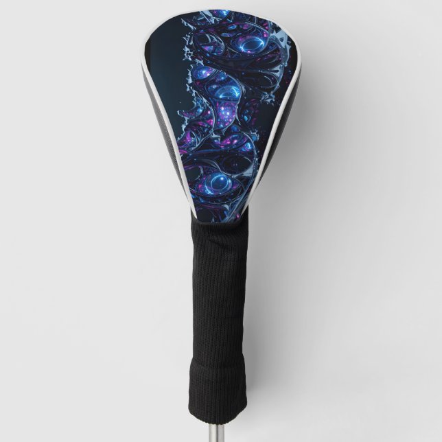 Neon Nexus: Interwoven Techno-Bio Struktur Golf Headcover (Vorderseite)