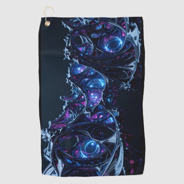 Neon Nexus: Interwoven Techno-Bio Struktur Golfhandtuch (Vorderseite)