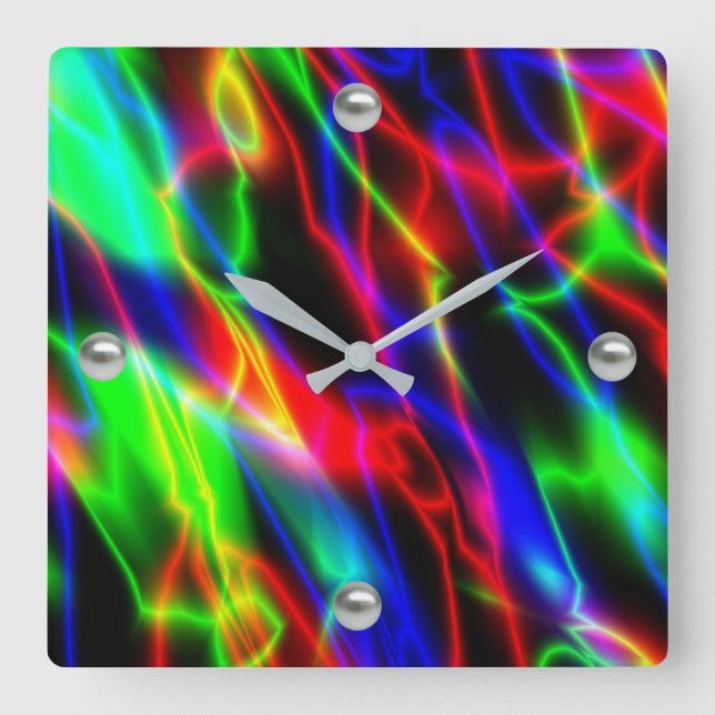 Neon Night Quadratische Wanduhr (Vorderseite)