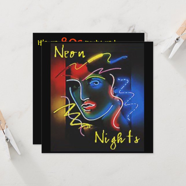 Neon Nights Einladung (Vorderseite/Rückseite Beispiel)