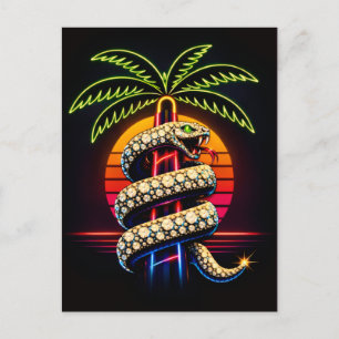 Neon Nights Miami Schwarze Schlange Illustration Postkarte