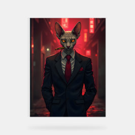 Neon Noir Sphynx Cat in Mafia Style Acrylschild