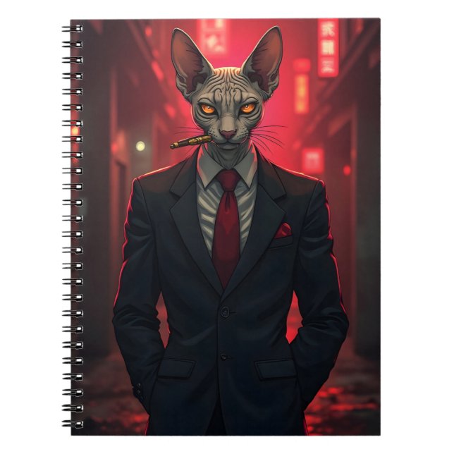 Neon Noir Sphynx Cat in Mafia Style Notizblock (Vorderseite)