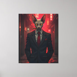 Neon-Noir-Sphynxkatze im Mafia-Stil Leinwanddruck