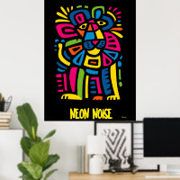 Neon Noise Lion - Abstrakt geometrische Tribal Art