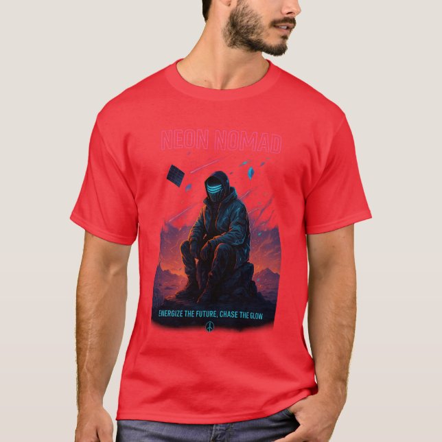 Neon Nomad - Cyber-Wüste Wanderer T-Shirt (Vorderseite)