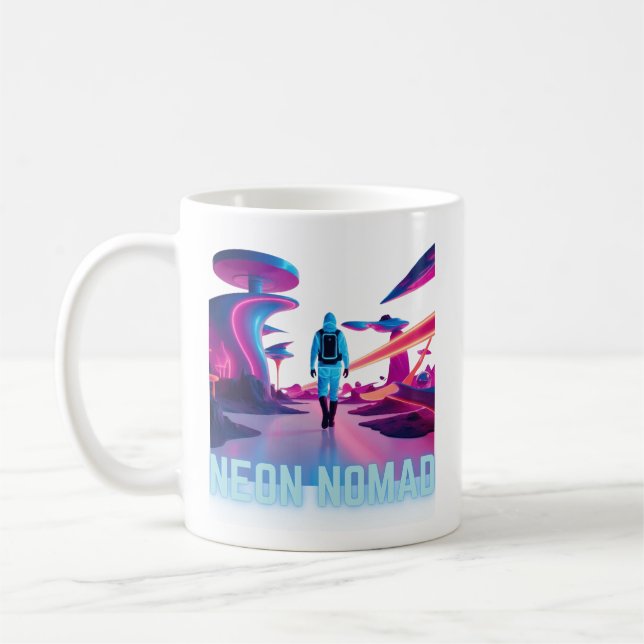 Neon Nomad - Wander in einer Welt des Staunens Kaffeetasse (Links)
